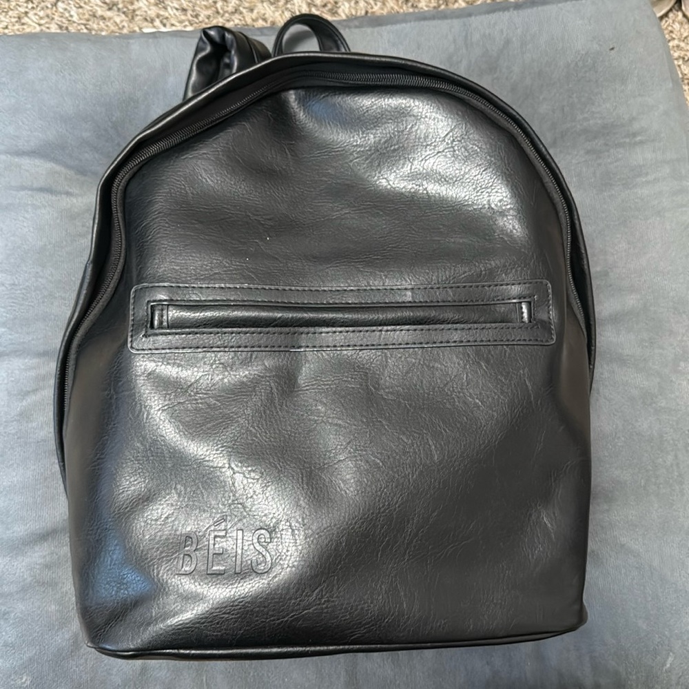 Beis Black Leather Backpack